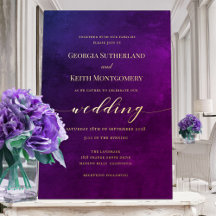 Enfumaçado Roxo e Casamento Elegante Dourado