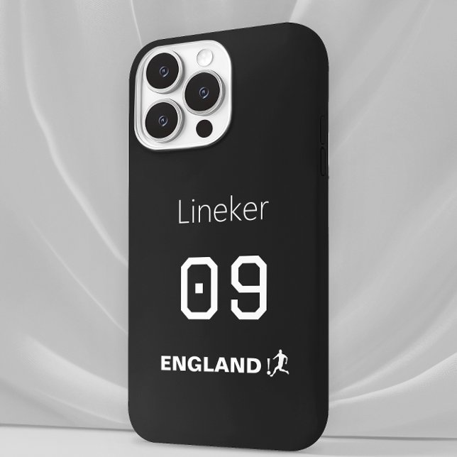 England Soccer Black White Case Custom Name (Criador carregado)