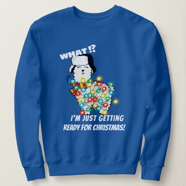 Engraçada Camiseta Llama - Luzes De Natal Prontas! (Frente do Design)