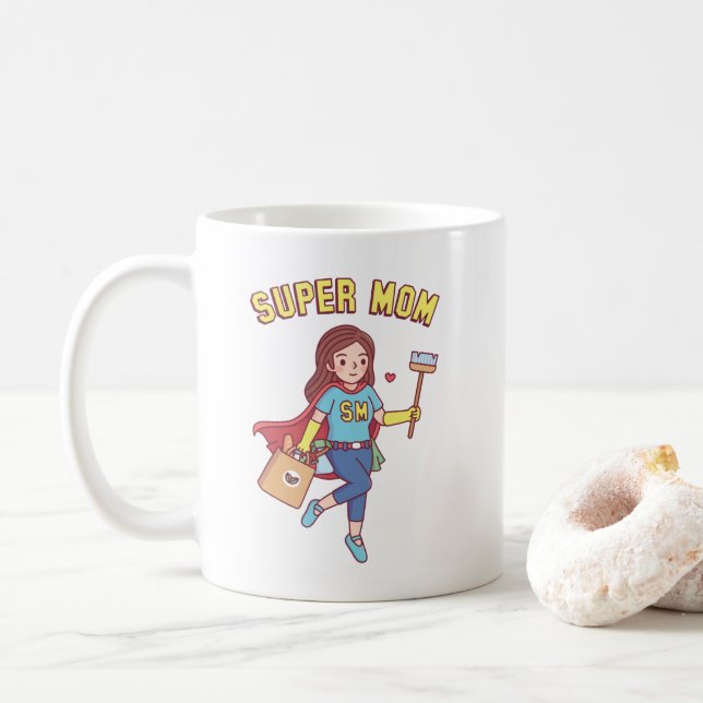 Engraçada caneca de café da Super Mãe (Com Donut)