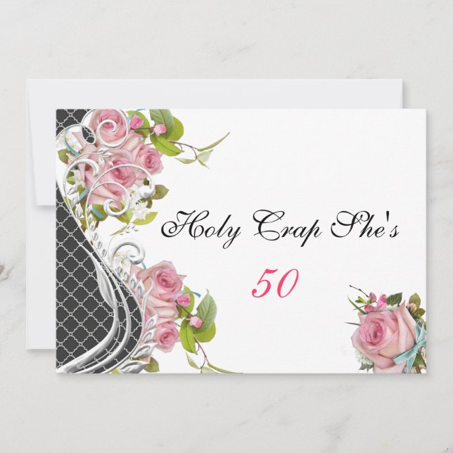 Engraçado 50º Convite de Aniversário, Rosas Rosa V (Frente)