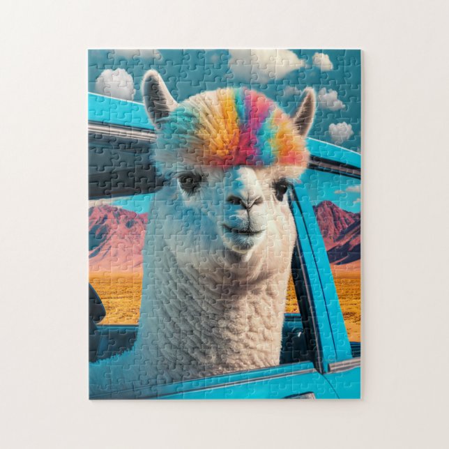 Engraçado Alpaca em Quebra-cabeça de Arte Carro (Vertical)