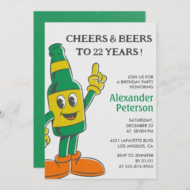 Engraçado Beer 22... Convites de aniversário Vinta (Frente/Verso)