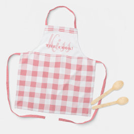 Engraçado Beija A Cozinha Gingham Cheque Rosa Girl