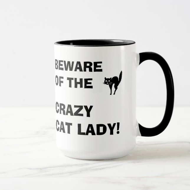 Engraçado Beware da senhora louca Caneca do gato (Direita)