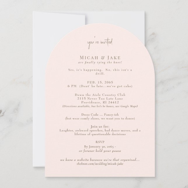 Engraçado Blush e Dourado Convite De Casamento Inc (Frente)