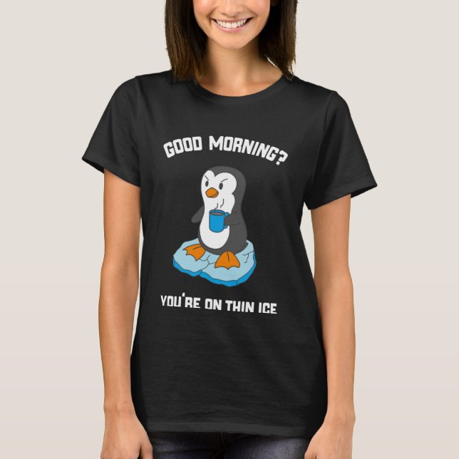 Engraçado Bom Dia Pinguim Com Café Pullover Ho (Frente)