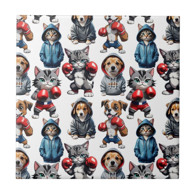 Engraçado Boxing Cat Dog Pattern Design (Frente)