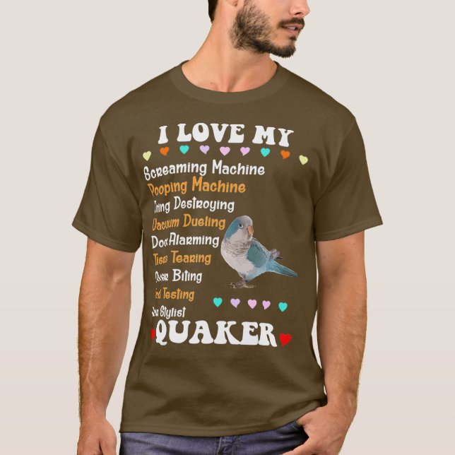 Engraçado Camisa Azul Quaker Eu Adoro Papagaio Qua (Frente)