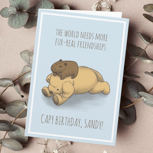 Engraçado Capybara e Cartão de Aniversário do Cão  (Send birthday wishes that are as adorable as a capybara and a puppy with this charming card.)