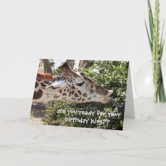 Engraçado Cartão Girafa, pronto para o seu beijo d (Frente)
