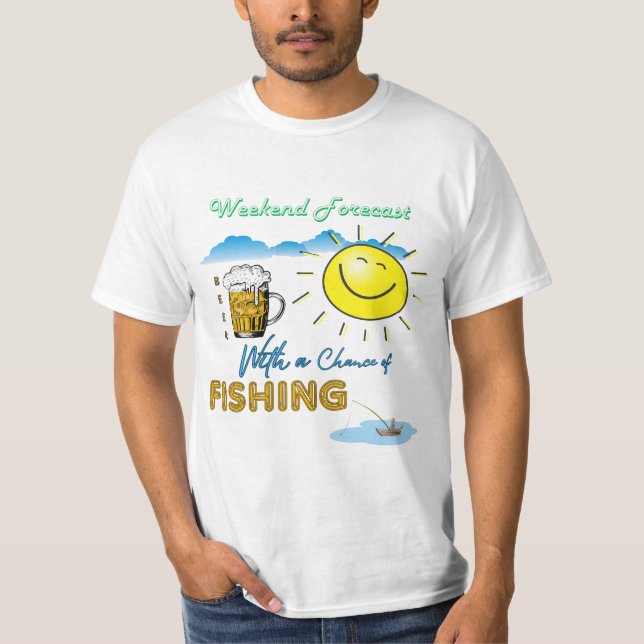 ENGRAÇADO! Cerveja e Pesca - Camisa T Prevista no  (Frente)