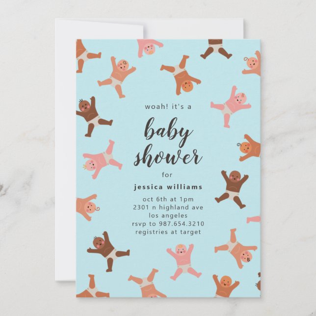 Engraçado Chá de Bebês Azul Convite (Frente)