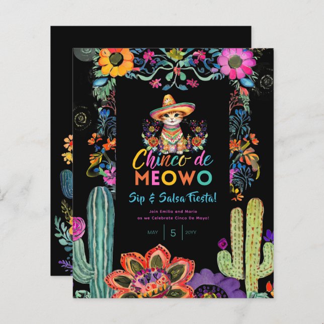 Engraçado Cinco de Mayo Sip e Salsa Cat FIESTA (Frente/Verso)