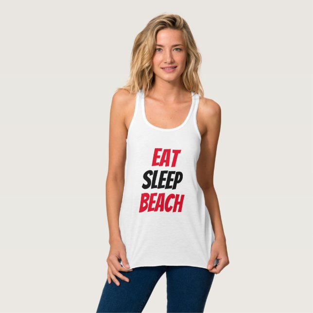 Engraçado! Comer Dormir Praia Camiseta Regata (Frente Completa)