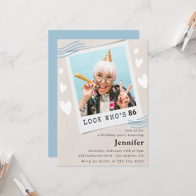 Engraçado convite para 86 anos Foto (Frente/Verso In Situ)