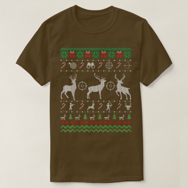 Engraçado Deer Caçando Um Suéter De Natal Feio Par (Frente do Design)