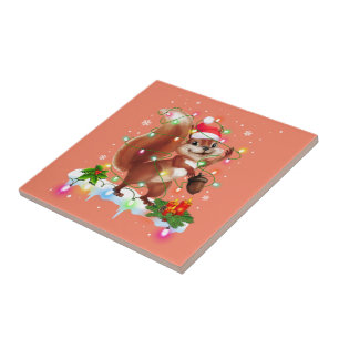 Engraçado Esquilo Decoração de Natal Santa Hat Xma