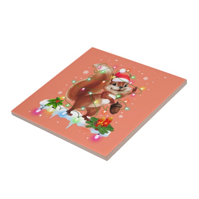 Engraçado Esquilo Decoração de Natal Santa Hat Xma (Lateral)
