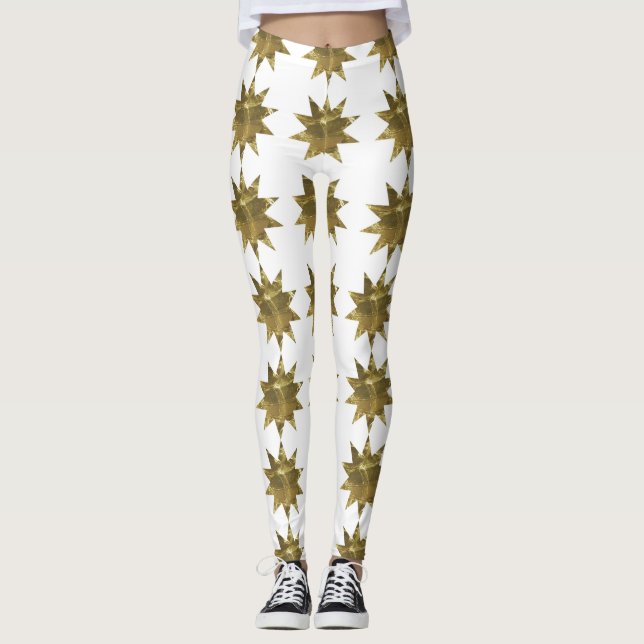 Engraçado Estrelas de Natal Douradas Leggings Bran (Frente)