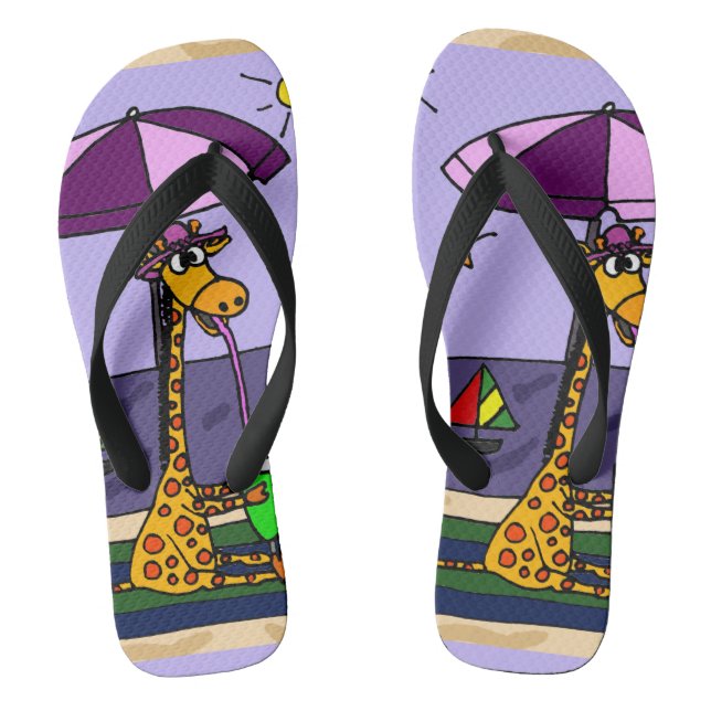 Engraçado Girafa nos Chinelos da Praia (Pé da cama)