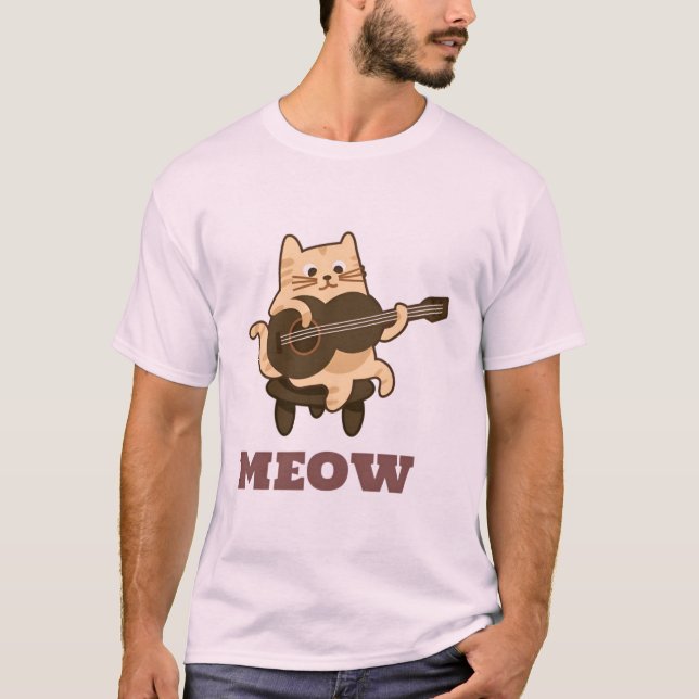 Engraçado Guitarra Camisa "MEOW" Música Tee (Frente)
