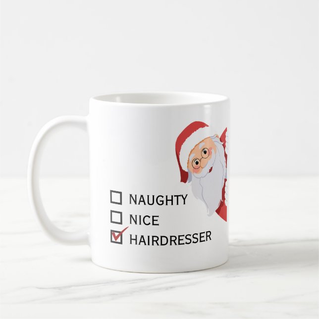 Engraçado Hairdresser malvado, boa caneca de Natal (Esquerda)