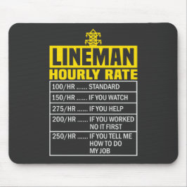 Engraçado Lineman de Taxa Horária Black Mousepad
