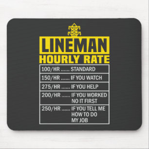 Engraçado Lineman de Taxa Horária Black Mousepad