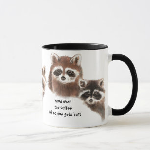 Engraçado, Mão no Café, Bonita Caneca Raccoon