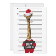 Engraçado Mugshot Guilty Giraffe Convite de Natal