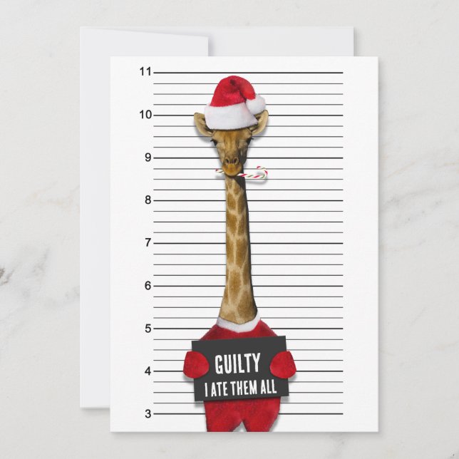 Engraçado Mugshot Guilty Giraffe Convite de Natal (Frente)