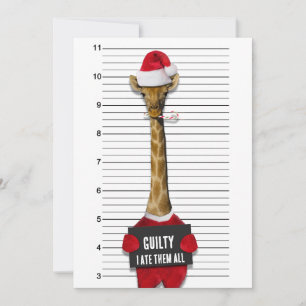 Engraçado Mugshot Guilty Giraffe Convite de Natal
