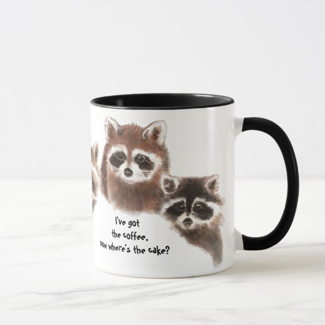 Engraçado, onde está o bolo, caneca Raccoon, anima (Direita)
