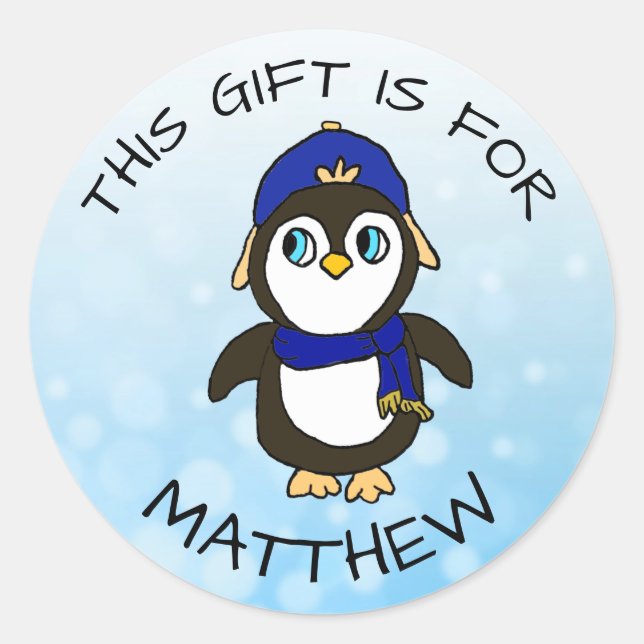 Engraçado Penguin de Natal com Etiqueta (Frente)