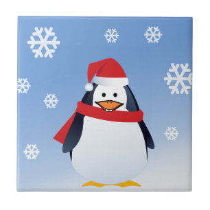 Engraçado Pinguim Natal Papai Noel Flocos de Neve