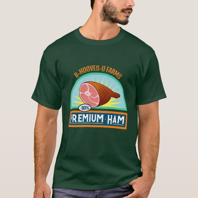 Engraçado "Premium Ham", Camisa Verde Profunda (Frente)