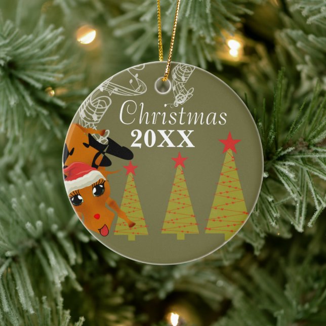 Engraçado Reindeer Casais de Natal Ornamento de Fo (Árvore)