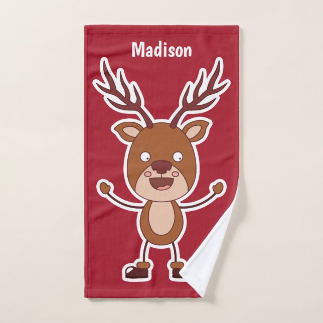 Engraçado Reindeer nome personalizado toalha de mã (Toalha de mão)