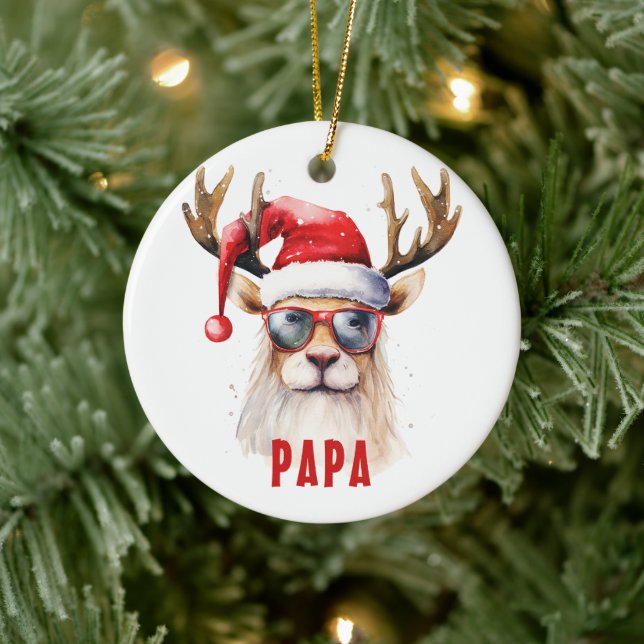 Engraçado Reindeer Papa Ornamento Personalizado (Árvore)