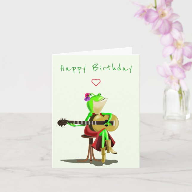 Engraçado Sapo De Cartão De Aniversário Tocando Vi (Orquídea)