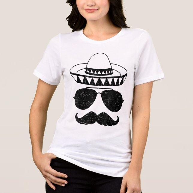 Engraçado Sombrero Face Com bigode Para Cinc Mexic (Frente)