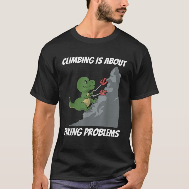 Engraçado Subindo Camisa T Rex Rock Clima Dinossau (Frente)