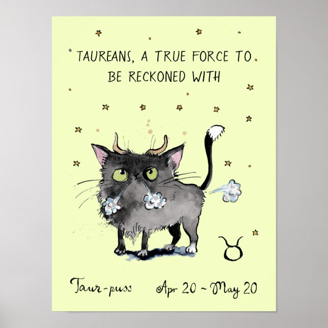 Engraçado Taurus poster Zodiac, gata-estrela, post (Frente)
