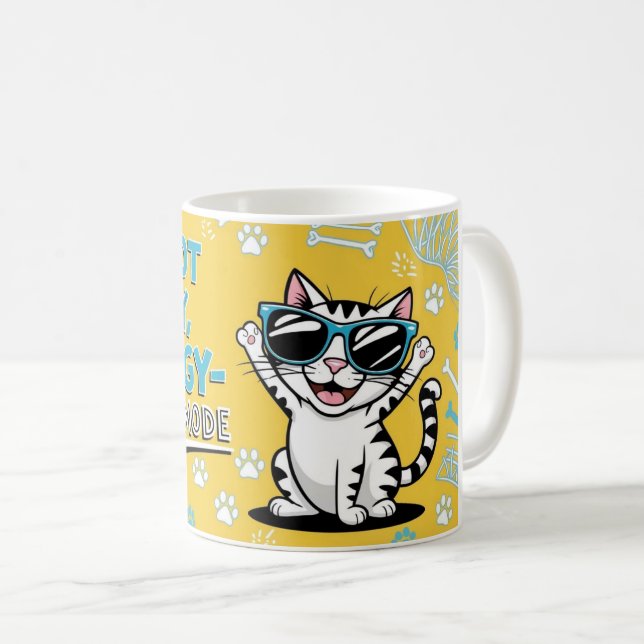 Engraçado Xícara de café de Gato Cartoon (Frente Esquerda)