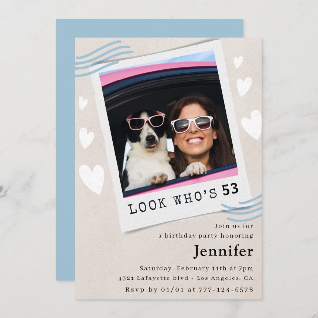 Engraçados convites para 53 anos Foto para ela (Frente/Verso)