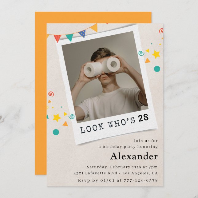 Engraçados convites para o aniversário de 28 anos (Frente/Verso)