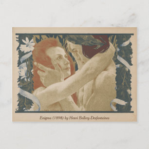 Enigma (1898) Casal Abraçando Cartão Postal Antigo