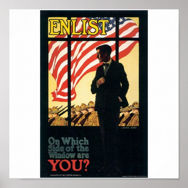 "Enlist" - Poster militar dos EUA, por volta de 19 (Frente)