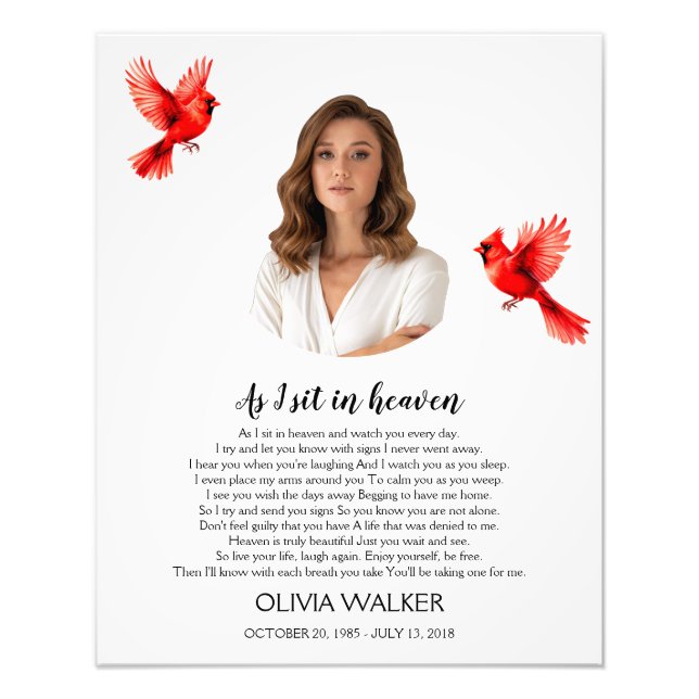 Enquanto me sento no céu Foto Funeral Sinal de Boa (Frente)